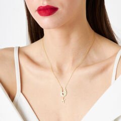 harfli büyük kanatlı kalp kolye