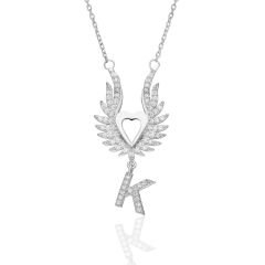 harfli büyük kanatlı kalp kolye