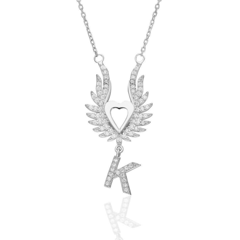 harfli büyük kanatlı kalp kolye