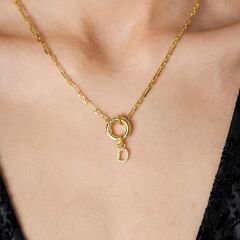 Denizci kilidi bulunan harfli değerli taş harf kolye