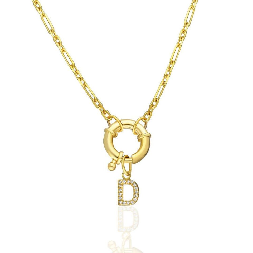 Denizci kilidi bulunan harfli değerli taş harf kolye