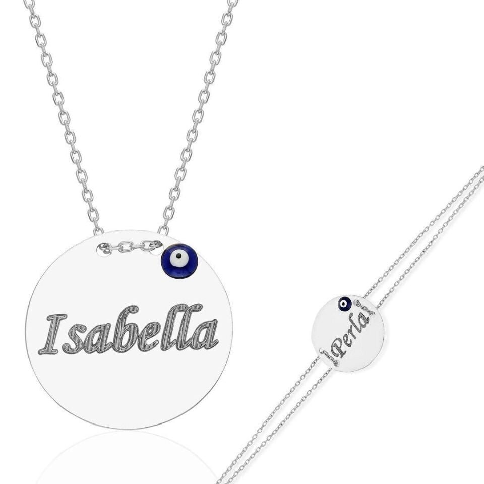 nazar boncuğu plaka isimli kolye seti