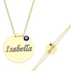 nazar boncuğu plaka isimli kolye seti