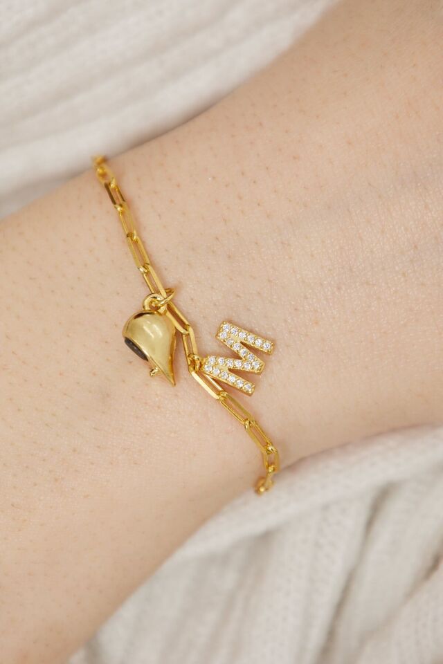 manyetik kalp harfli çift bilekliği