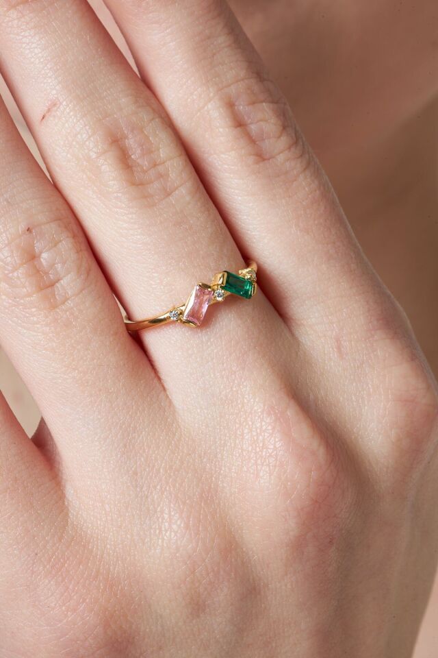 renkli taşlı baget yüzük 1