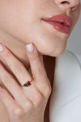 renkli taşlarla baget ve damla yüzük