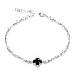 siyah taşlı yonca bileziği