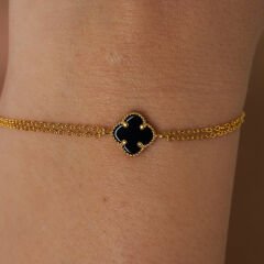 siyah taşlı yonca bileziği