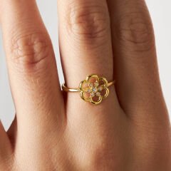 taşlı çiçek yüzüğü