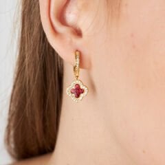 renkli taşlı yonca küpeleri