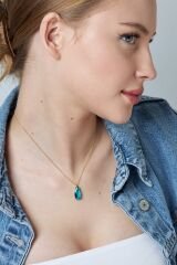 akuamarin taşı damla kolye