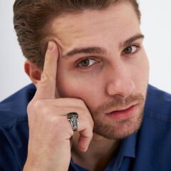 siyah taşlı klasik model yüzük