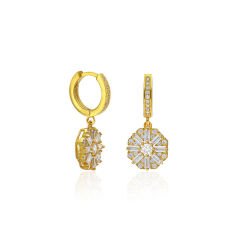 baget taşlı çiçek desenli küpeler