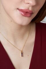 mor baget taşlı kolye