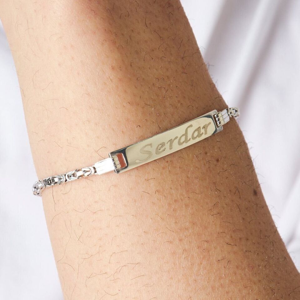 Kral Zincir Plaka İsimlik Kol Bandı - 925 Ayar Gümüş