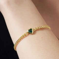 zirkonyum kalp detaylı zincir bileklik