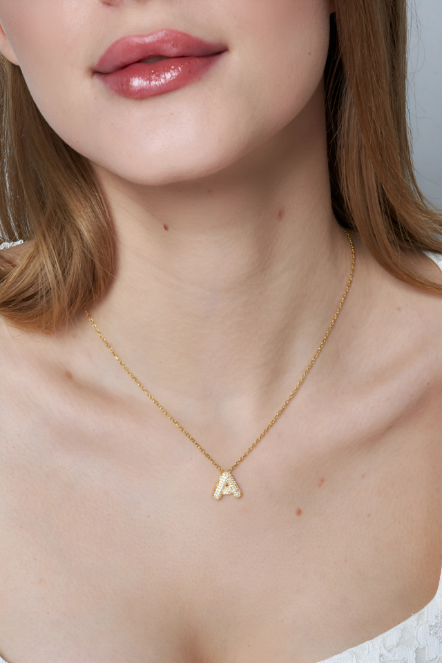 Kavisli Katı Taş Harf Kolye - 925 Ayar Gümüş