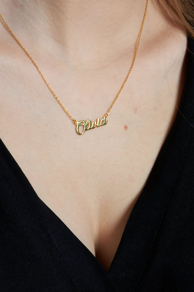 Yatay İsim Kolyesi - 925 Ayar Gümüş