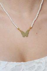 incili bahar kelebek kolyesi