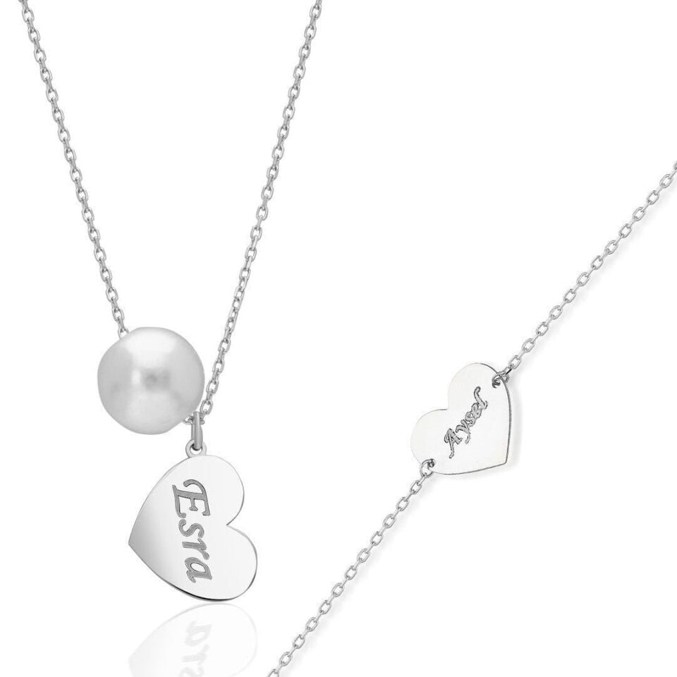 Kalp Kolye  Bileklik İsim Seti