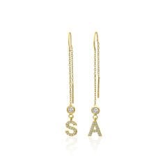 zirkon taşlı sallantılı harf küpeleri