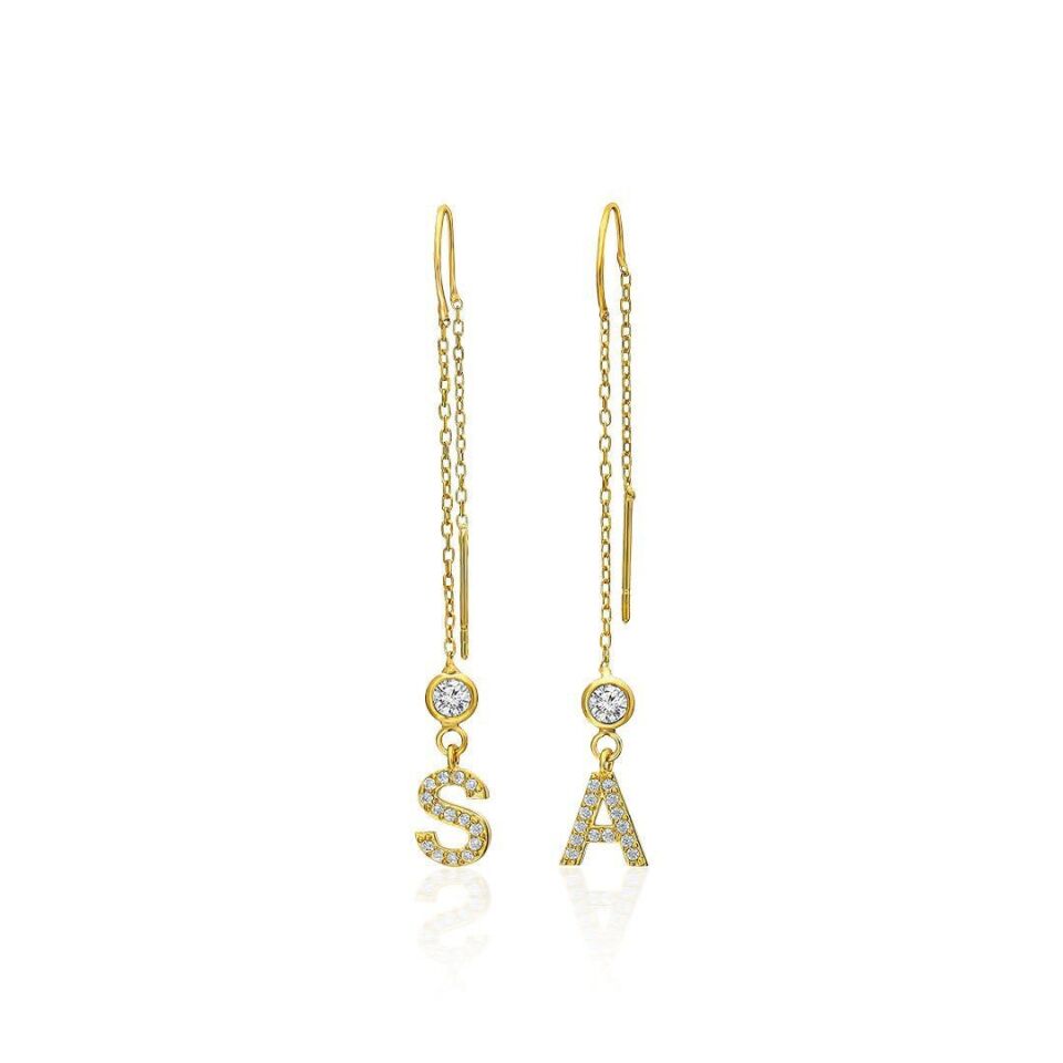 zirkon taşlı sallantılı harf küpeleri