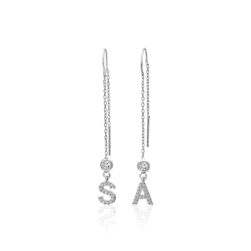 zirkon taşlı sallantılı harf küpeleri