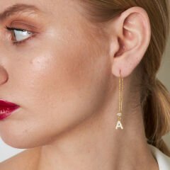 zirkon taşlı sallantılı harf küpeleri