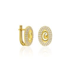 iki sıra taşlı oval küpeler