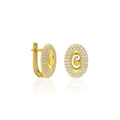 iki sıra taşlı oval küpeler