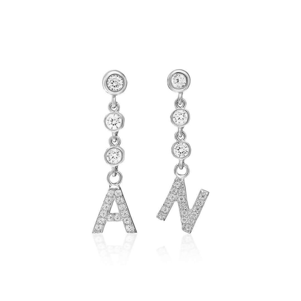 Baş Harfli Zirkonyum Küpeler - 925 Ayar Gümüş