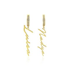 taşlı dikey isim küpeleri