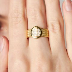 dört sıra oval taşlı saman yüzük