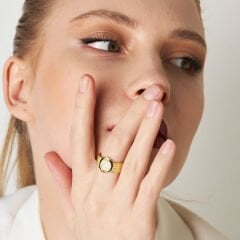 dört sıra oval taşlı saman yüzük