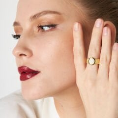 dört sıra oval taşlı saman yüzük