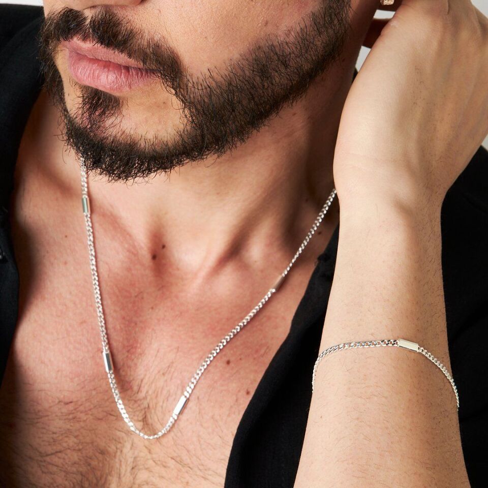 Gurmet Zincir Parçalı Kolye Bileklik Set - 925 Ayar Gümüş