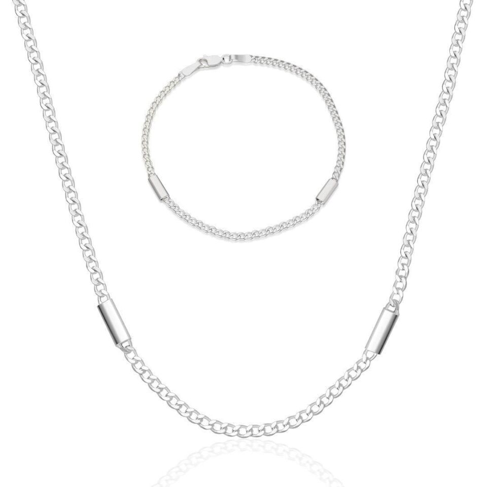 Gurmet Zincir Parçalı Kolye Bileklik Set - 925 Ayar Gümüş