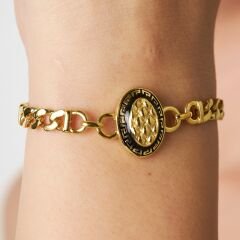 çift ​​zincirli bilezikli siyah oval model