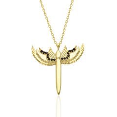 siyah taş detaylı melek kolyesi