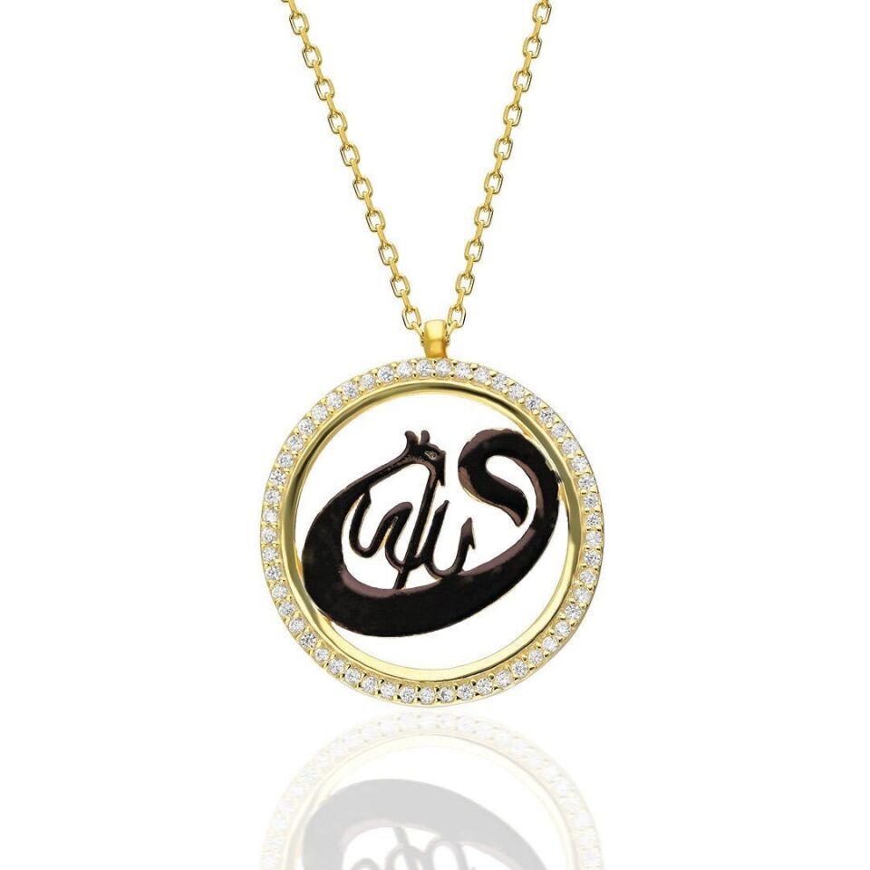 Siyah Allah Yazılı Kolye - 925 Ayar Gümüş