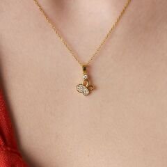 puantiyeli taşlı kelebek kolye