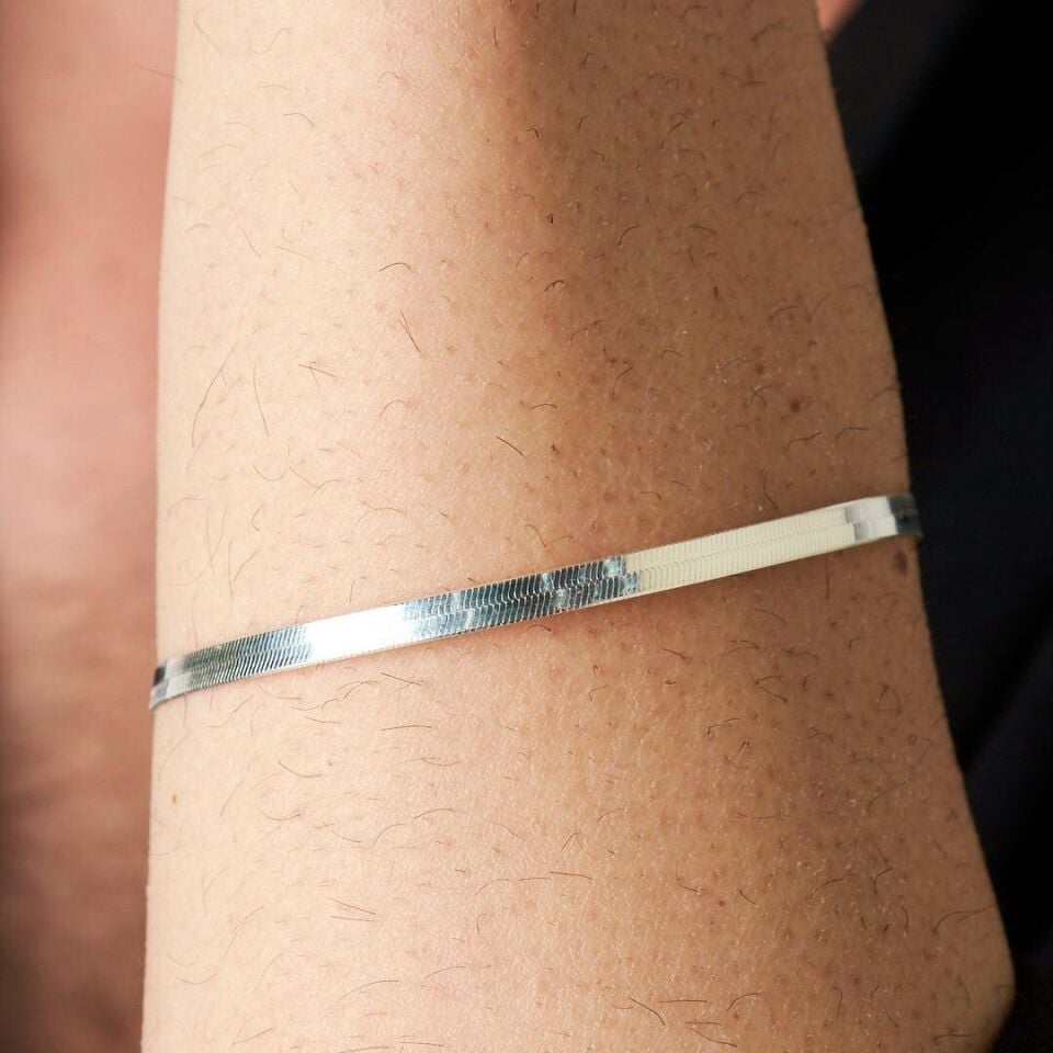 İtalyan Yassı Zincir Bileklik - 925 Ayar Gümüş