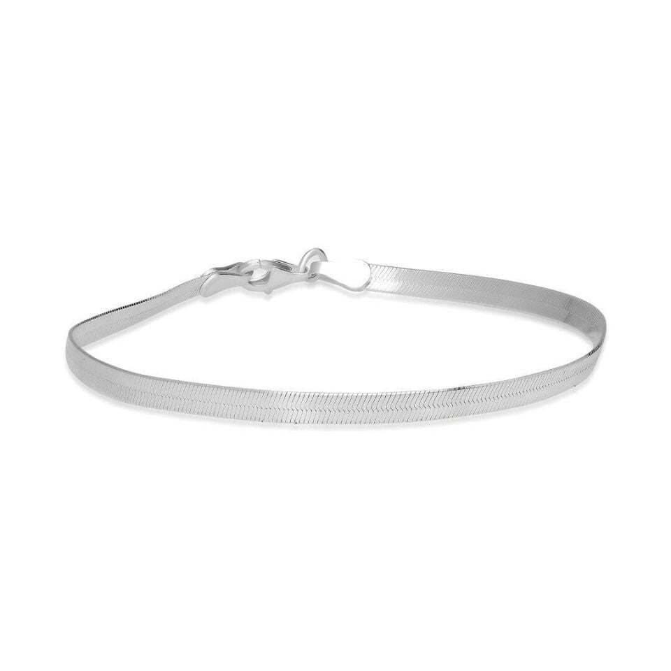 İtalyan Yassı Zincir Bileklik - 925 Ayar Gümüş