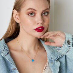 orijinal lacivert opal kalp kolye