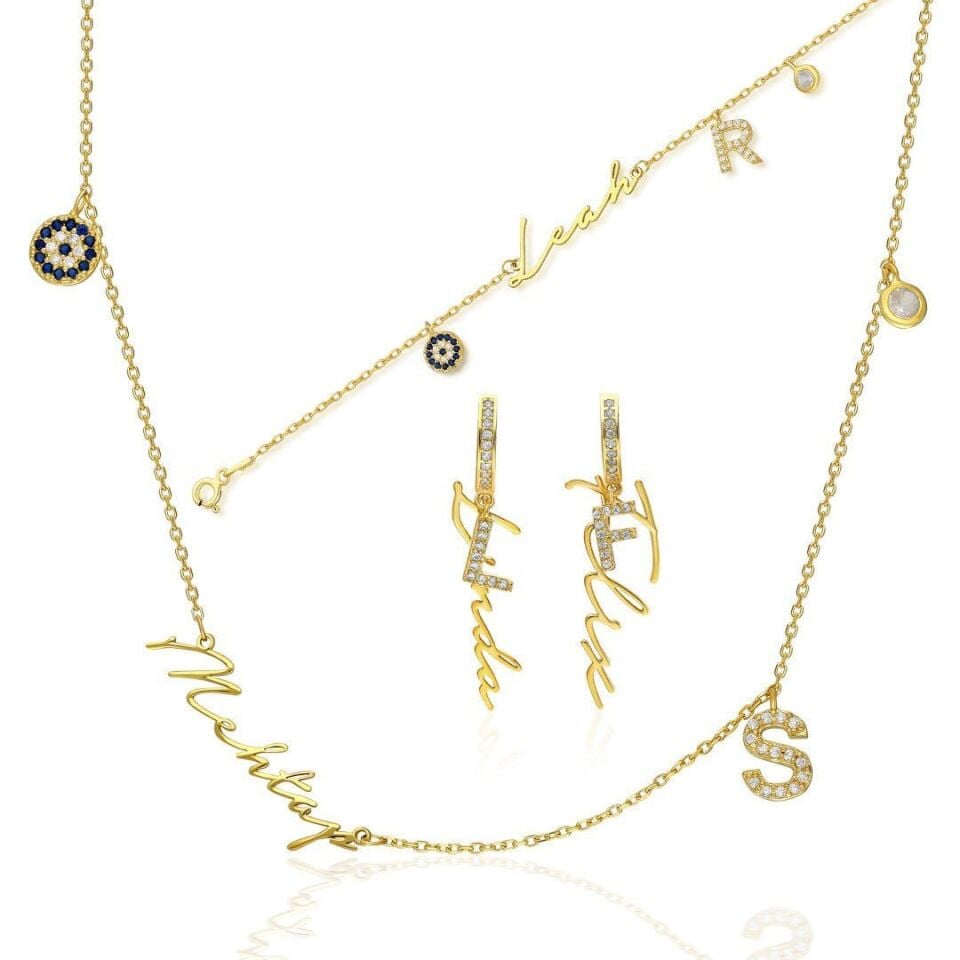 İsimli Harfli Taşlı Set - 925 Ayar Gümüş