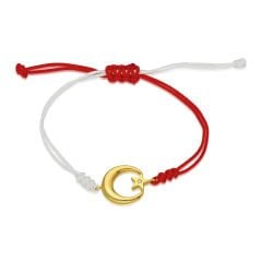 ay ve yıldızlı kırmızı-beyaz ip bileklik
