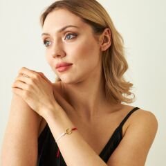 ay ve yıldızlı kırmızı-beyaz ip bileklik