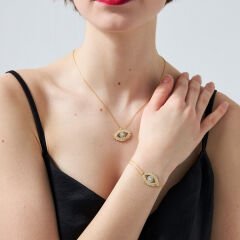 baget taşlarla turkuaz göz seti