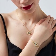 baget taşlarla turkuaz göz seti