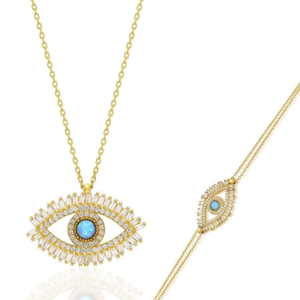 baget taşlarla turkuaz göz seti